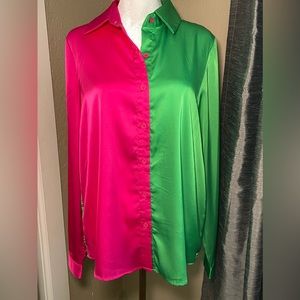 Satin Color Block button up